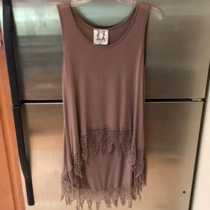 Brown hi low tank with crochet detail Size Medium